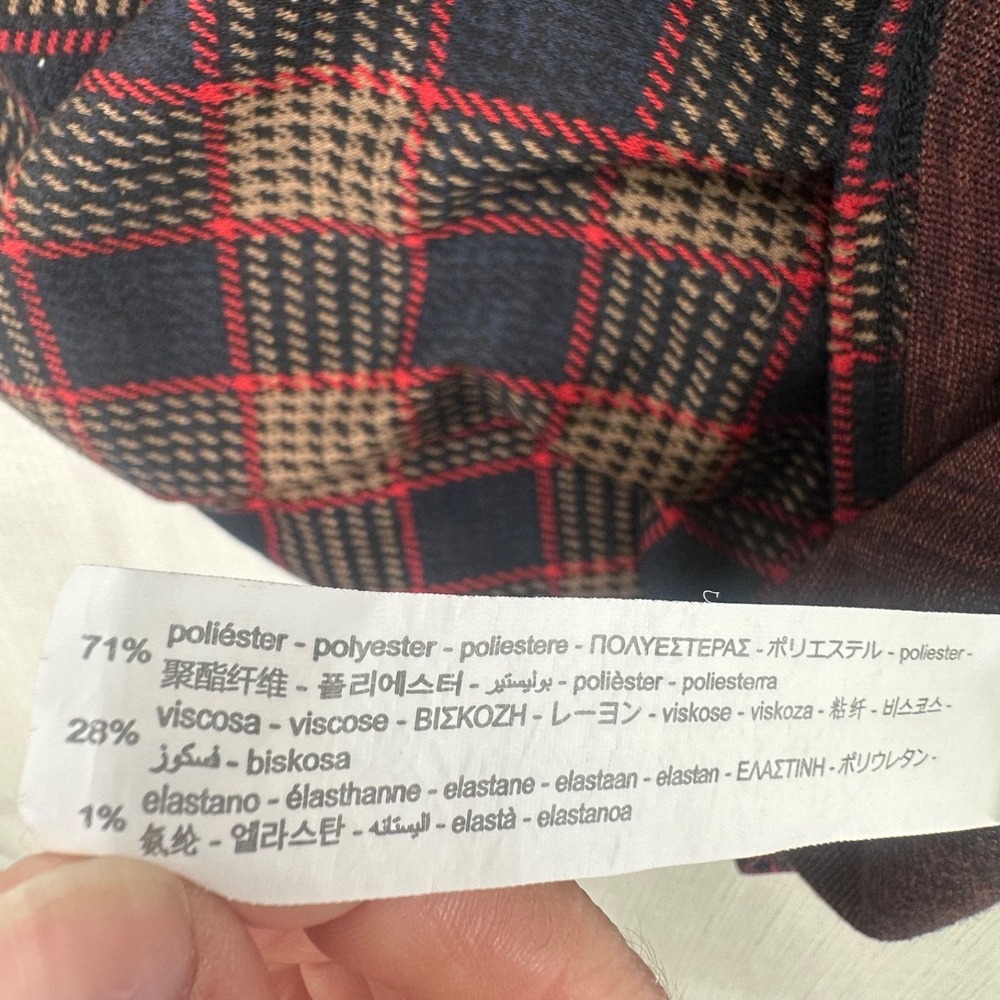 Zara Woman Plaid Mock Neck Sheath Dress Size Large Short Sleeve Pockets Knit L - Picture 4 of 9